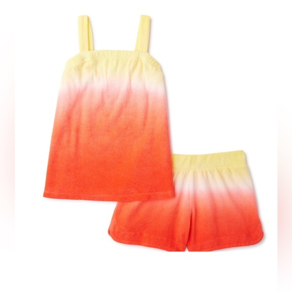 Girl’s 2Piece Terry Towel yellow & coral Ombre‎ tank shorts set size XS (4/5)